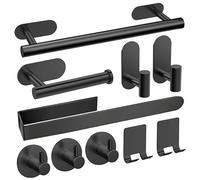 AIKER Porte Serviette Salle De Bain,10PCS Accessoires De Salle De Bain en Acier Inoxydable 304 épaissi De Haute Qualité,sans Percage Porte Serviette Adhesif Convient pour Salle De Bain/Cuisine Noir