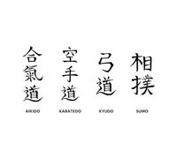 aïkido karaté kyudo sumo noms manuscrits des arts martiaux traditionnels japonais Stickers artistiques en vinyle 47.6x94.8cm Stickers pour vitres Noir