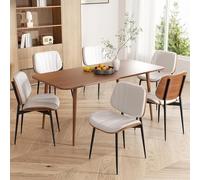 Aikimfuly Lot de 4 chaises de salle à manger modernes du milieu du siècle - Chaises rembourrées en similicuir avec dossier en bois de noyer et pieds en métal pour salle à manger et salon, blanc (blanc