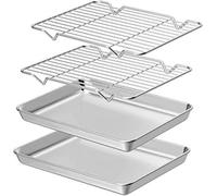 AIKKIL Ensemble de plaques de cuisson avec grille de refroidissement [2 plaques + 2 grilles], plaque à biscuits en acier inoxydable avec grille de refroidissement, non toxique et robuste et facile à