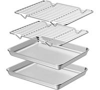 AIKKIL Lot de 2 plaques de cuisson avec grille - 2 feuilles + 2 grilles - Plaque de cuisson en acier inoxydable avec grille de refroidissement - Non toxique et robuste - Facile à nettoyer - 9inch