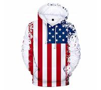 Aikooki New USA Hoodies Hommes/Femmes Sweatshirt à capuche 4 juillet États-Unis Amérique Indépendance Day Hoody 3D drapeau national beau pull femme, o, L