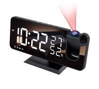 Reveil Projecteur avec Radio, Horloge Numérique, Radio Reveil USB avec Double Alarme et Écran Miroir LED de 7, Snooze, 4 Niveaux de Luminosité, 12/24h, 15 Volume, pour La Maison, Le Bureau