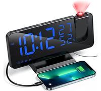 Aikove Reveil Projecteur avec Radio, Horloge Numérique, Réveil avec Port de USB, 3 Niveaux de Luminosité Réglables, Snooze et 15 Niveaux de Volume, 12/24h, pour Chambre, Maison, Bureau