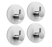 Aikzik 4 Pièces Crochet Adhésif, 8kg Max Crochet Rond Mural de Salle de Bains En Acier Inox, Porte Serviette Avec 3M Scotch Adhésif, Famille et Bureau, Auto-Adhesif