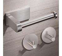Aikzik Porte-Papier Toilette sans perçage - Argenté - avec 2 Crochets adhésifs - en Acier Inoxydable - avec Colle - pour Salle de Bain