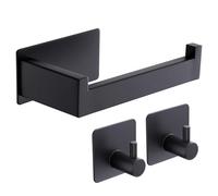 Aikzik Porte-papier toilette sans perçage - Noir - Avec 2 crochets adhésifs - En acier inoxydable - Avec colle - Pour salle de bain