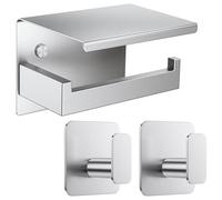 Aikzik Porte-Papier Toilette sans perçage, Porte-Papier Toilette et 2 Crochets adhésifs, en Acier Inoxydable, Support de Rouleau de Papier Toilette, Support de Rouleau de Papier Toilette avec adhésif