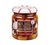 Ail doux au piment en bocal de verre 200 g - condiment croquant, recette au piment doux, idéal pour apéritif, fromages et plancha, saumure traditionnelle, format 200 g - Lot de 3