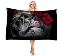 Ailaikei Schreck Skull Serviette de plage douce avec motif crâne et roses, grande serviette de bain, absorbante, séchage rapide, serviette de bain noire (3, 200 x 100 cm)