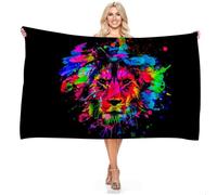 Ailaikei Serviette de plage XXL avec motif animal tigre lion - Serviette de bain XXL - 100 x 200 cm - Microfibre éponge douce et absorbante (1,100 x 200 cm)