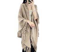 Ailaile 100 % laine mérinos châle Wrap Femmes Tassel Poncho Cape Cardigan Automne Hiver Pull Ouvert Manteau, camel, taille unique
