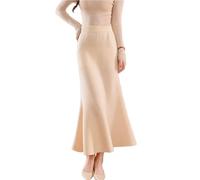 Ailaile Jupe longue pour femme - Automne et hiver - 100 % laine mérinos épaisse - Jupe côtelée élastique plissée en queue de poisson, beige, Taille S