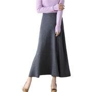 Ailaile Jupe longue pour femme - Automne et hiver - 100 % laine mérinos - Jupe tricotée - Jupe côtelée élastique solide et chaude, gris foncé, XX-Large