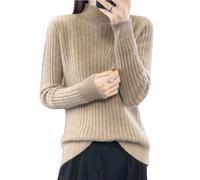 Ailaile Pull 100 % laine mérinos pour femme - Automne et hiver - Col montant - Manches longues - Groove Strip - Pull chaud et doux en tricot, camel, XX-Large