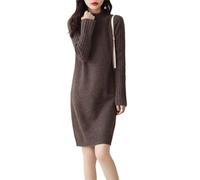 Ailaile Pull 100 % laine mérinos pour femme, col montant, bandes creuses, manches longues, pull tricoté pour l'automne et l'hiver, mokka, Taille M