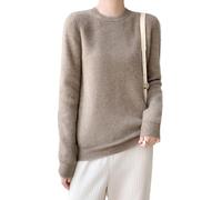 Ailaile Pull pour femme 100 % laine mérinos pull col rond automne hiver lâche tricoté col rond manches longues hauts épais, camel, Taille L