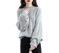 Ailaile Pull pour femme 100 % pure laine mérinos pull automne hiver lâche tricoté col rond manches longues épais chaud tops, gris, Taille M