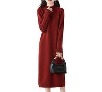 Ailaile Robe pull 100 % laine mérinos pour femme - Manches longues - Col montant - Côtelée - Automne et Hiver, rouge brique, Taille XL