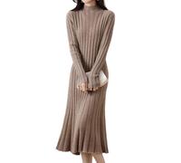 Ailaile Robe pull 100 % laine pour femme, col montant, bandes basses, col en V, manches longues, pull trapèze en tricot