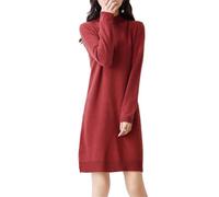 Ailaile Robe pull en laine mérinos 100 % laine mérinos pour femme - Manches longues - Col montant - Automne et hiver, Rouge, Taille S