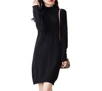 Ailaile Robe pull en laine mérinos 100 % laine mérinos pour femme - Manches longues - Col montant - Automne et hiver, noir, Taille L