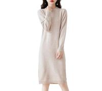 Ailaile Robe pull en laine mérinos 100 % laine mérinos pour femme, mi-longue, col rond, manches longues, pull à col rond, robe tricotée pour l'automne et l'hiver, Camel laiteux, Taille M