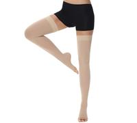 Ailaka Bas de Compression Médicale 20-30mmHg à Bout Ouvert Femme & Homme, Longs jusqu'en Haut de la Cuisse, Bande de Silicone Antidérapante, Soulagement Varices, Œdème, Jambes Lourdes(Beige, XXL)