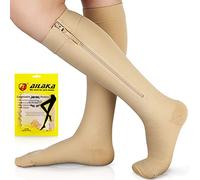 Ailaka Chaussettes de compression à fermeture éclair pour homme et femme - 20-30 mmHg - Chaussettes de compression médicale hautes jusqu'au genou à bout fermé avec fermeture éclair, chaussettes à
