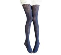 Ailan Collants tricotés en coton exquis beaux collants en dentelle doux pour la peau respirants creux rayés collants, noir foncé, taille unique