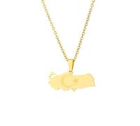 Ailan Collier à breloques Hip Hop, se démarque avec une technologie de coupe haut de gamme, pendentif en acier inoxydable avec drapeau de la carte de la turquie, or