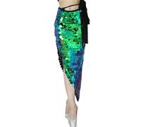 Ailan Écharpe de hanche brillante de danse du ventre pour devenir le Centre d'attention, écharpe triangulaire ronde, chaîne de taille à pampilles en Polyester, Vert coloré, S