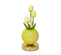 Ailan Lampe de table élégante Lampara De,Tulipe jaune + pot jaune | travers un vase en verre unique illuminant une planète symbolisant la richesse.