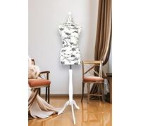 AILANT Mannequin de Couture Femme Cover Cream with Black Flowers, White Wood Stand (L 40/42)