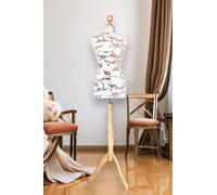 AILANT Mannequin de Couture Femme Cover Cream with Brown Flowers, Light Wood Stand (XL 42/44)