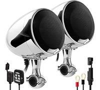 Aileap 600W Amplificateur Intégré 4.5" Gamme Complète Étanche Bluetooth Moto Haut-Parleurs Stéréo Moto Système Audio Radio avec USB AUX MP3, Convient pour 1 à 1,25 Pouce Guidon Installation (Chrome)