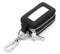 Aileder Étui portefeuille en cuir véritable avec crochet en métal et fenêtre double fermeture éclair pour télécommande, Noir , 10 x 5 x 4 cm, Classique