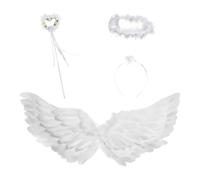 Ailes d'ange 60 cm - Blanc - Costume d'ange avec bandeau halo - Baguette magique - Ailes d'ange - Accessoires pour Halloween, fête, carnaval, cosplay