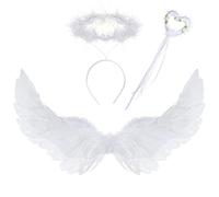 Ailes d'ange blanches - Costume d'ailes d'ange serrées avec auréole et baguette magique pour femme - Décoration de fête