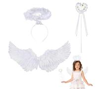 Ailes d'ange Costume De Fête Ailes d'ange Plume 60 * 35cm Blanc Ailes D'anges Plume Costume De Fée Ailes De Fée pour Adulte avec Auréole Et Baguette Magique pour Fête Carnaval Cosplay(3 Pièces)