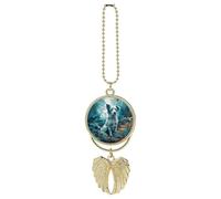 Ailes d'ange en forme de chien assis sous un arbre - Accessoires à suspendre pour miroir de voiture - Accessoires de rétroviseur mignons pour homme et femme - Breloques de sac à main - Doré