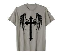 Ailes d'ange Jésus Christ Croix chrétienne Graphique Noir T-Shirt