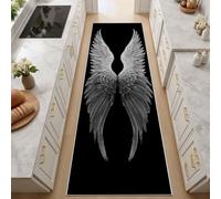 Ailes D'Ange Noires Et Blanches Tapis Couloir Long 60x150 cm Tapis Antidérapant Lavable, à Poils Courts, Ailes Minimalistes Paillasson Interieur Entree pour Couloir, Chambre à Coucher, Salon