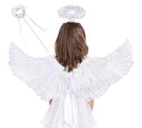 Ailes d'ange Set, Blanc Ailes d'ange, Ailes de Princesse avec Auréole Et Baguette, Déguisement Ange pour Halloween Carnaval Cosplay Party Noël Mardi Gras Déguisement Carnaval Mascarade