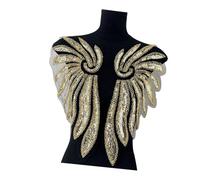Ailes de couture réutilisables brodées avec paillettes métalliques, idéales pour les tenues formelles et les robes de soirée brodées
