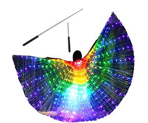 Ailes de danse du ventre LED 360 ° pour adultes - Fermeture avec tiges télescopiques de 20 à 100 cm - 2 modes de contrôle de la lumière - Ailes de papillon pour carnaval, scène, fête de Noël
