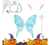 Ailes de fée d'ange pour Halloween Cosplay - Accessoires de décoration de vacances doux pour la peau pour adultes, filles, petite amie, sœurs, mère - Ensemble de costume d'ailes de fée - Avec tige et