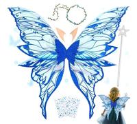 Ailes de Fée Enfant,Ailes de Fée Clochette Avec Oreilles d'Elfe- Une Couronne de Fleurs- Une Baguette Magique,Ailes de Papillon,Fairy Wings Adult pour Jeux de Rôle,Carnaval,Anniversaire,Festival