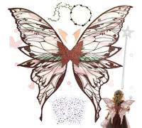 Ailes de Fée Enfant,Ailes de Fée Clochette Avec Oreilles d'Elfe- Une Couronne de Fleurs- Une Baguette Magique,Ailes de Papillon,Fairy Wings Adult pour Jeux de Rôle,Carnaval,Anniversaire,Festival