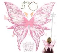Ailes de Fée Enfant,Ailes de Fée Clochette Avec Oreilles d'Elfe- Une Couronne de Fleurs- Une Baguette Magique,Ailes de Papillon,Fairy Wings Adult pour Jeux de Rôle,Carnaval,Anniversaire,Festival